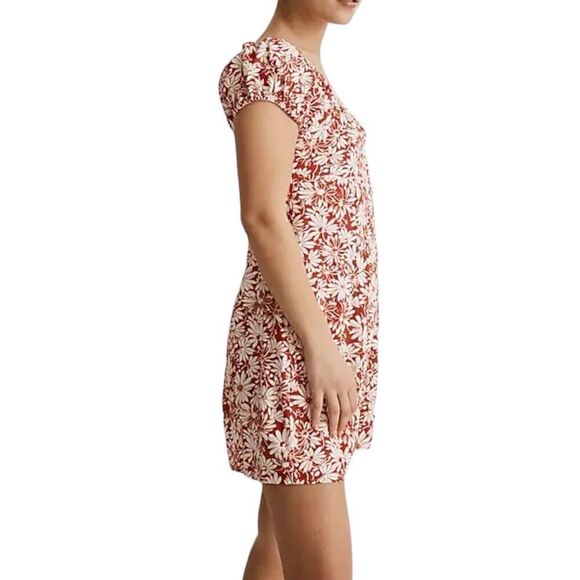Madewell Margie Mini Dress 2P Red Abstract Floral Vintage Inspired Linen Blend - Picture 5 of 12